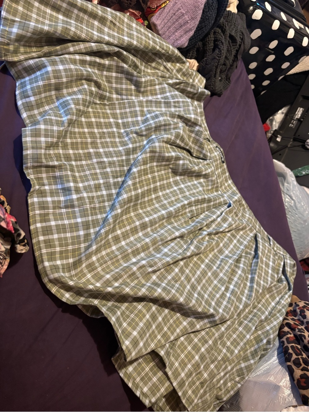 Hot Topic Olive Green Plaid Pleated Skirt